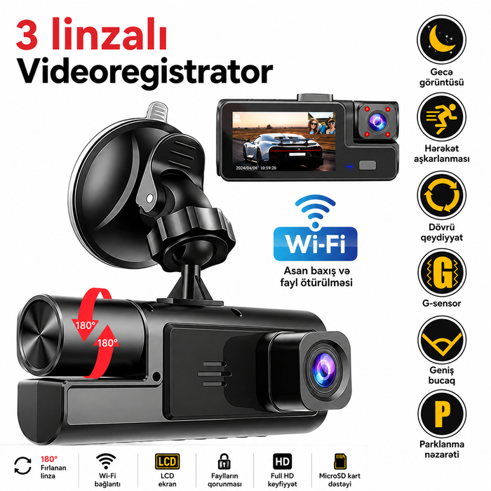 Arker Vision X3™ — 3 Kanallı Ağıllı Videoregistrator